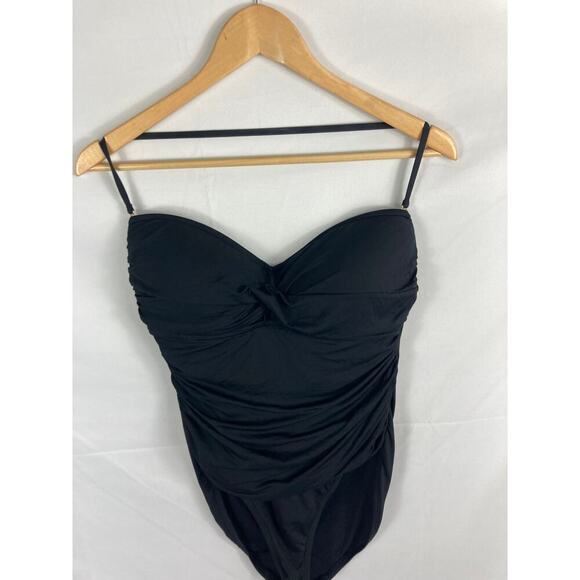 La Blanca Core Solid Bandeau One Piece Shirred Swimsuit Black Size 12 - Picture 5 of 9